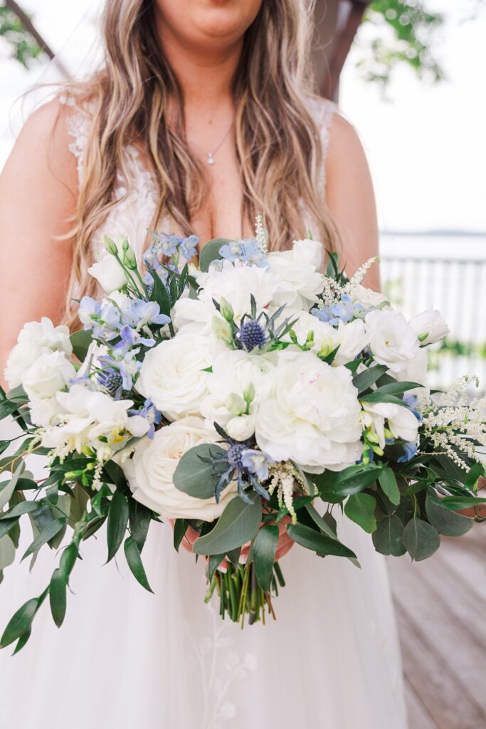 Blue and White Bride Bouquet; Lake Lanier